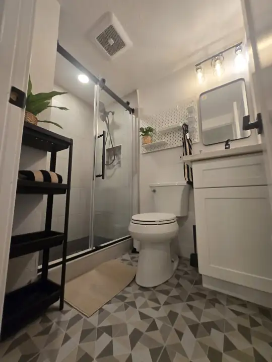 Studio bath, patterned tile
